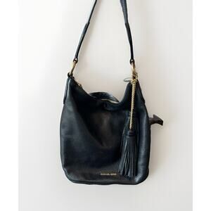 Michael Kors Black Leather Hobo Bag Should Purse Fringe Tassels 10.5x12.5